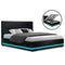 Lumi LED Bed Frame PU Leather Gas Lift Storage - Black Double