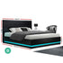 Lumi LED Bed Frame PU Leather Gas Lift Storage - Black Double