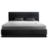 Lumi LED Bed Frame PU Leather Gas Lift Storage - Black Double