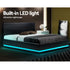 Lumi LED Bed Frame PU Leather Gas Lift Storage - Black Double