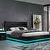 Artiss King Bed Frame Gas Lift Storage LED Light PVC Leather Black