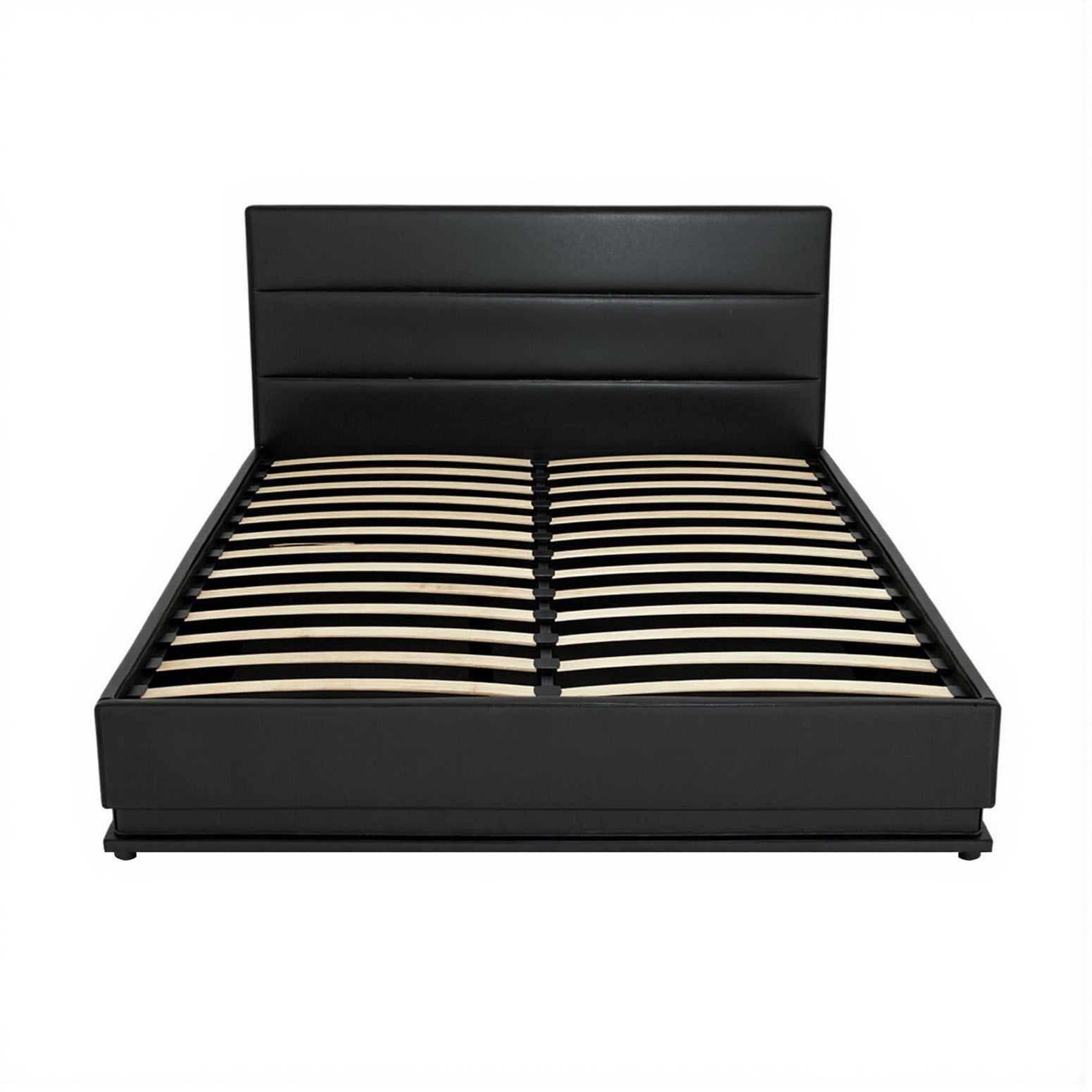 Bed Frame Queen Size LED Gas Lift Black LUMI