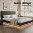 Bed Frame Queen Size LED Gas Lift Black LUMI