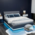 Artiss Queen Gas Lift Bed Frame LED Storage Faux Linen Grey