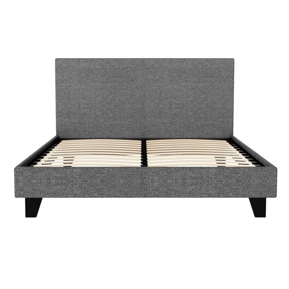 Artiss Double Bed Frame Upholstered Grey Linen Wooden Slat Base Neo