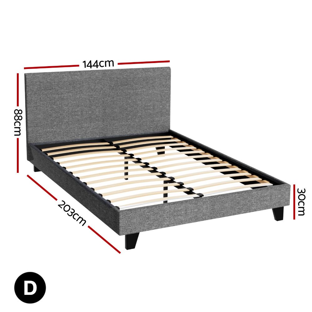 Artiss Double Bed Frame Upholstered Grey Linen Wooden Slat Base Neo