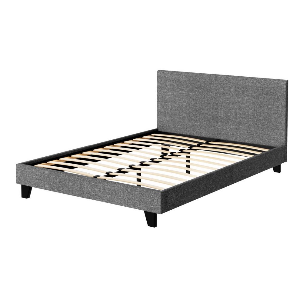 Artiss Double Bed Frame Upholstered Grey Linen Wooden Slat Base Neo