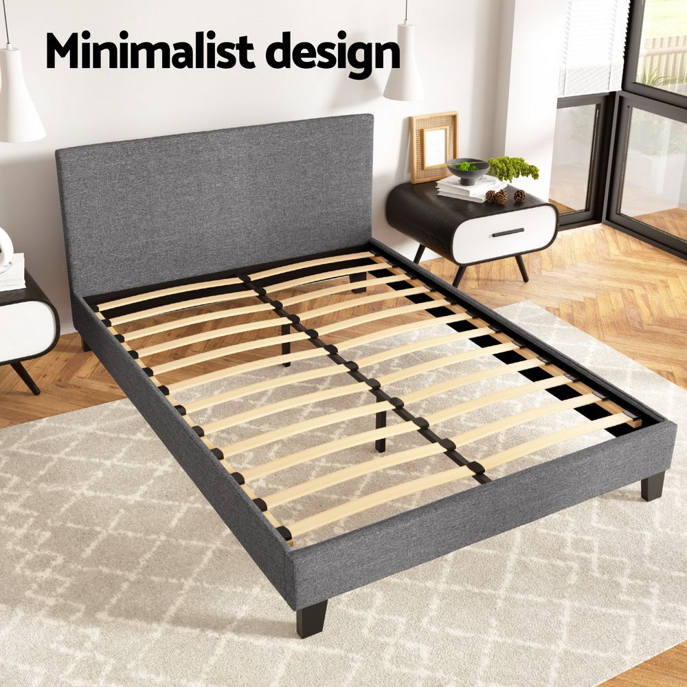 Artiss Double Bed Frame Upholstered Grey Linen Wooden Slat Base Neo