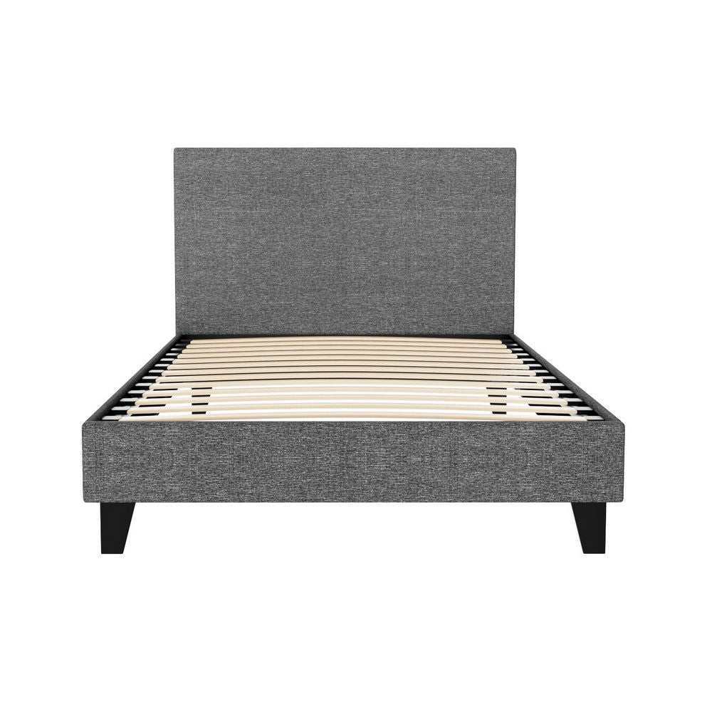 King Single Bed Frame Upholstered Wooden Slat Base Grey