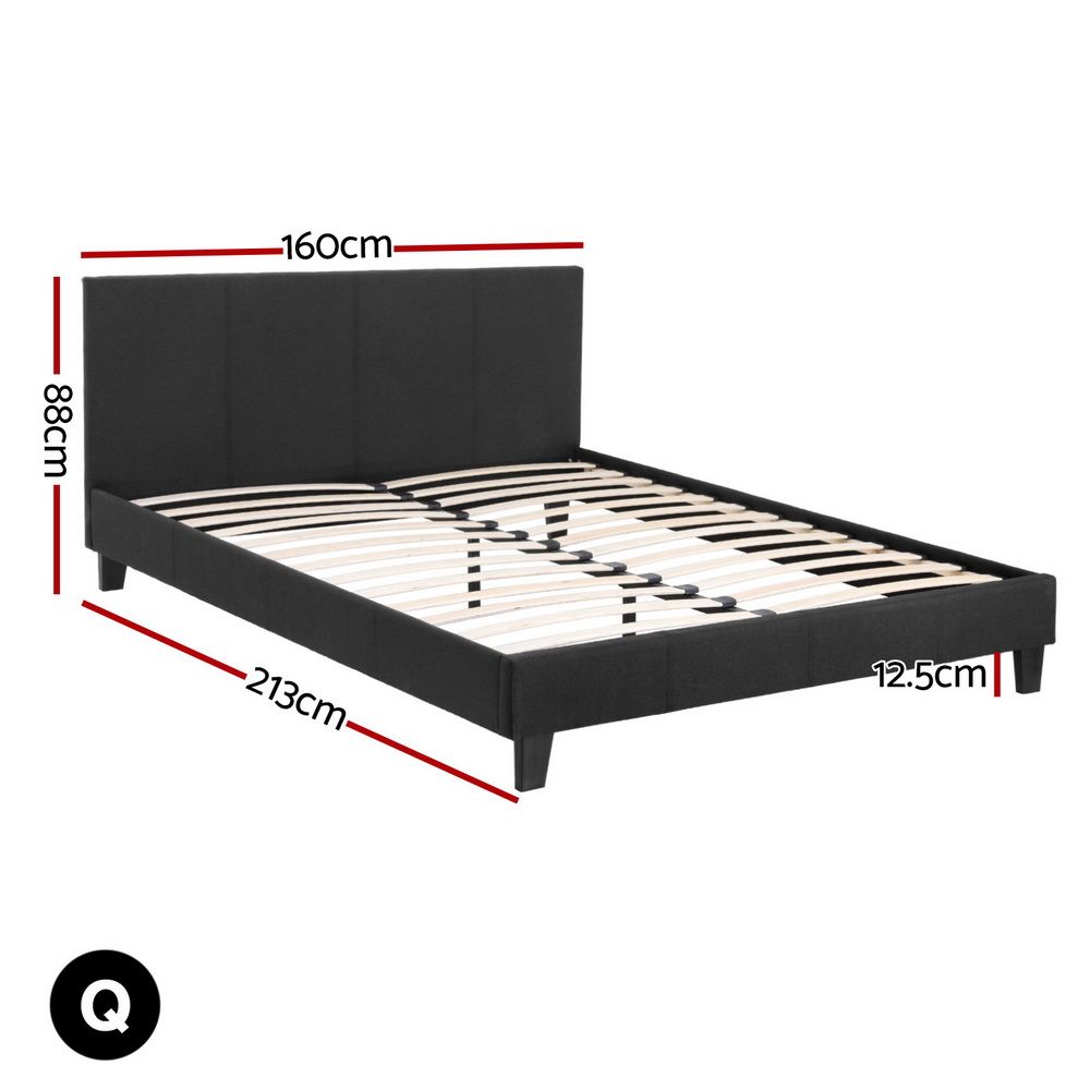 Artiss Queen Bed Frame Upholstered Wooden Slat Base Charcoal Bed Frame