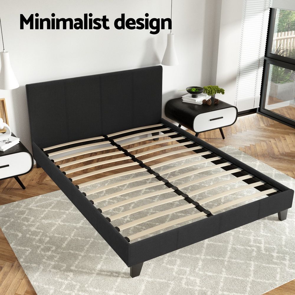 Artiss Queen Bed Frame Upholstered Wooden Slat Base Charcoal Bed Frame