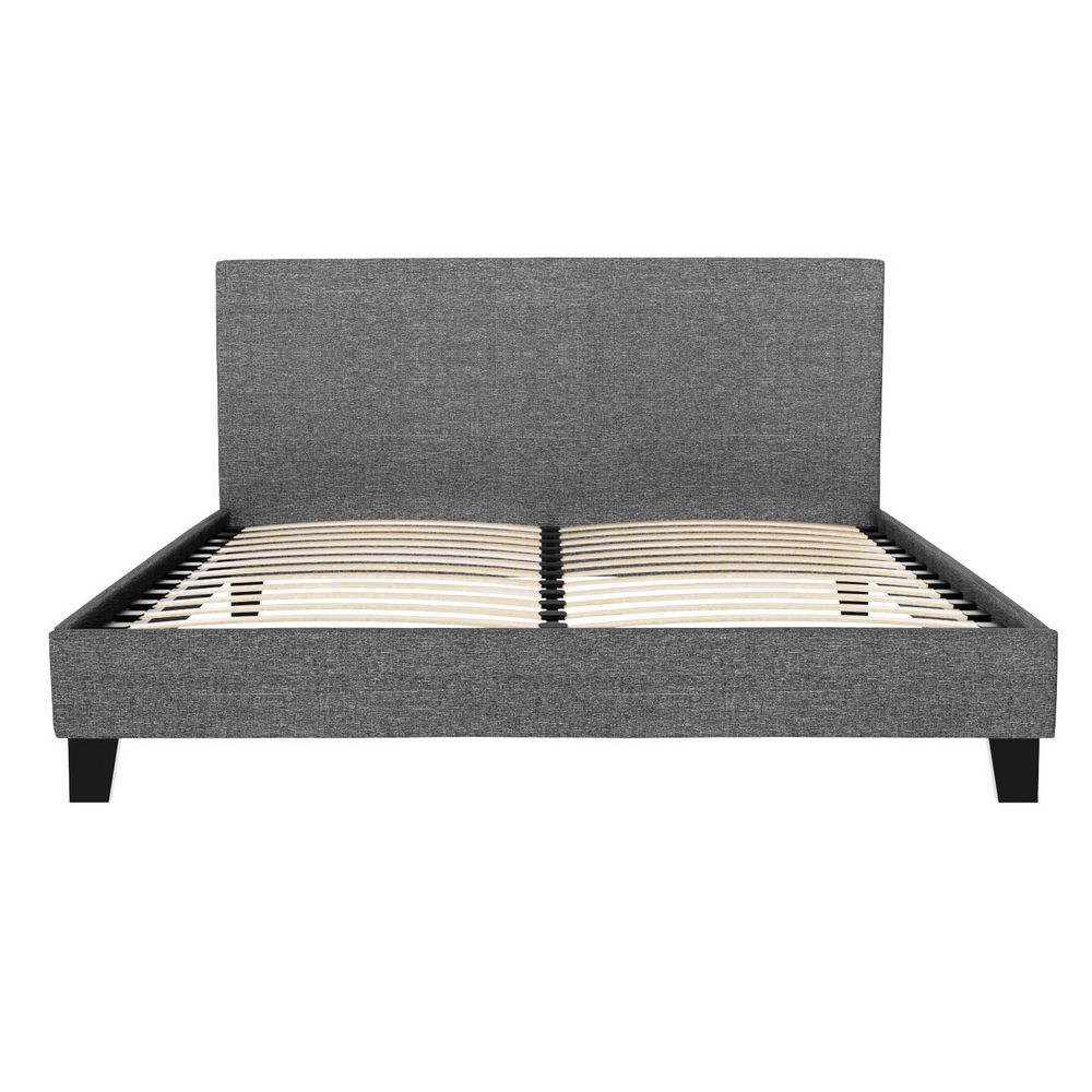 Artiss Queen Bed Frame Grey Upholstered Faux Linen Fabric Wooden Slat Base