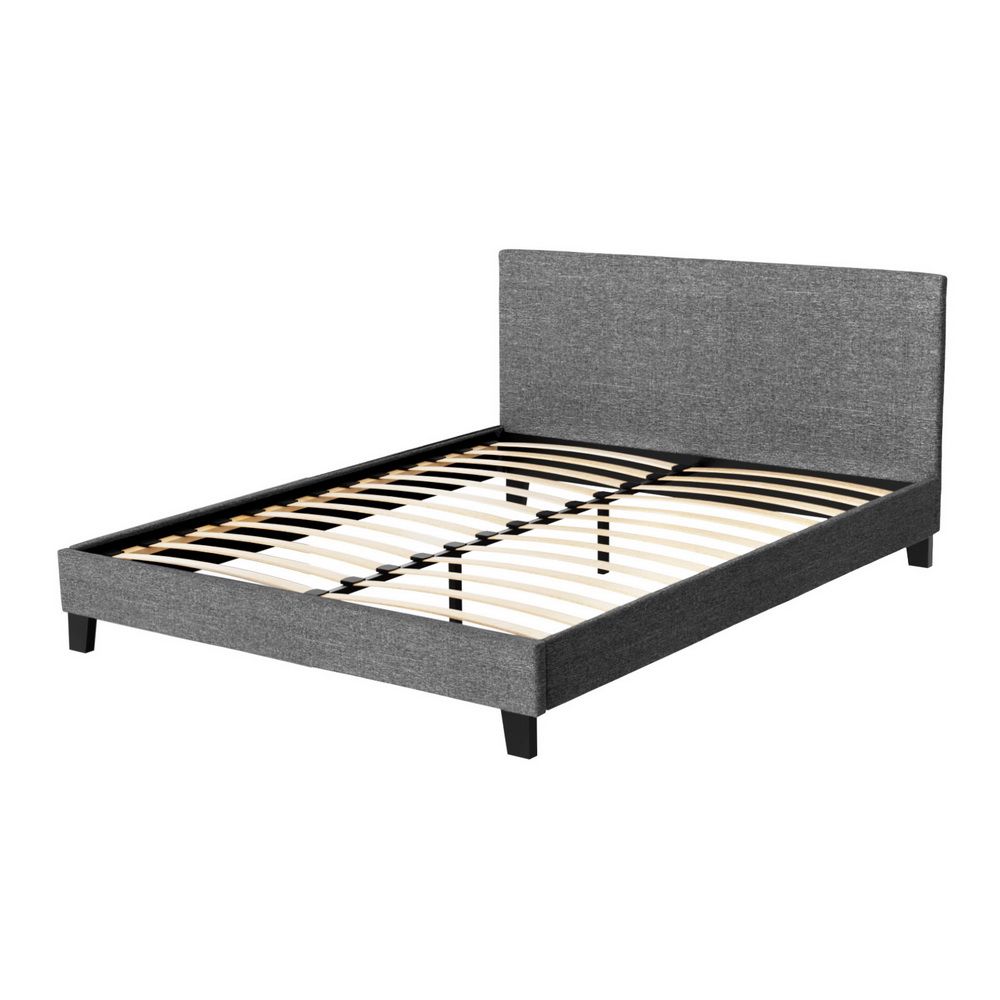 Artiss Queen Bed Frame Grey Upholstered Faux Linen Fabric Wooden Slat Base