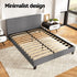 Queen Bed Frame Grey Upholstered Faux Linen Fabric Wooden Slat Base
