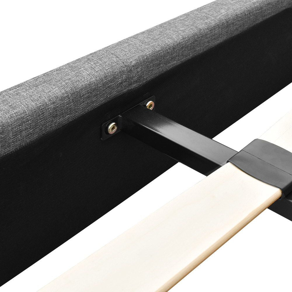 Queen Bed Frame Grey Upholstered Faux Linen Fabric Wooden Slat Base