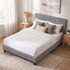 Queen Bed Frame Grey Upholstered Faux Linen Fabric Wooden Slat Base