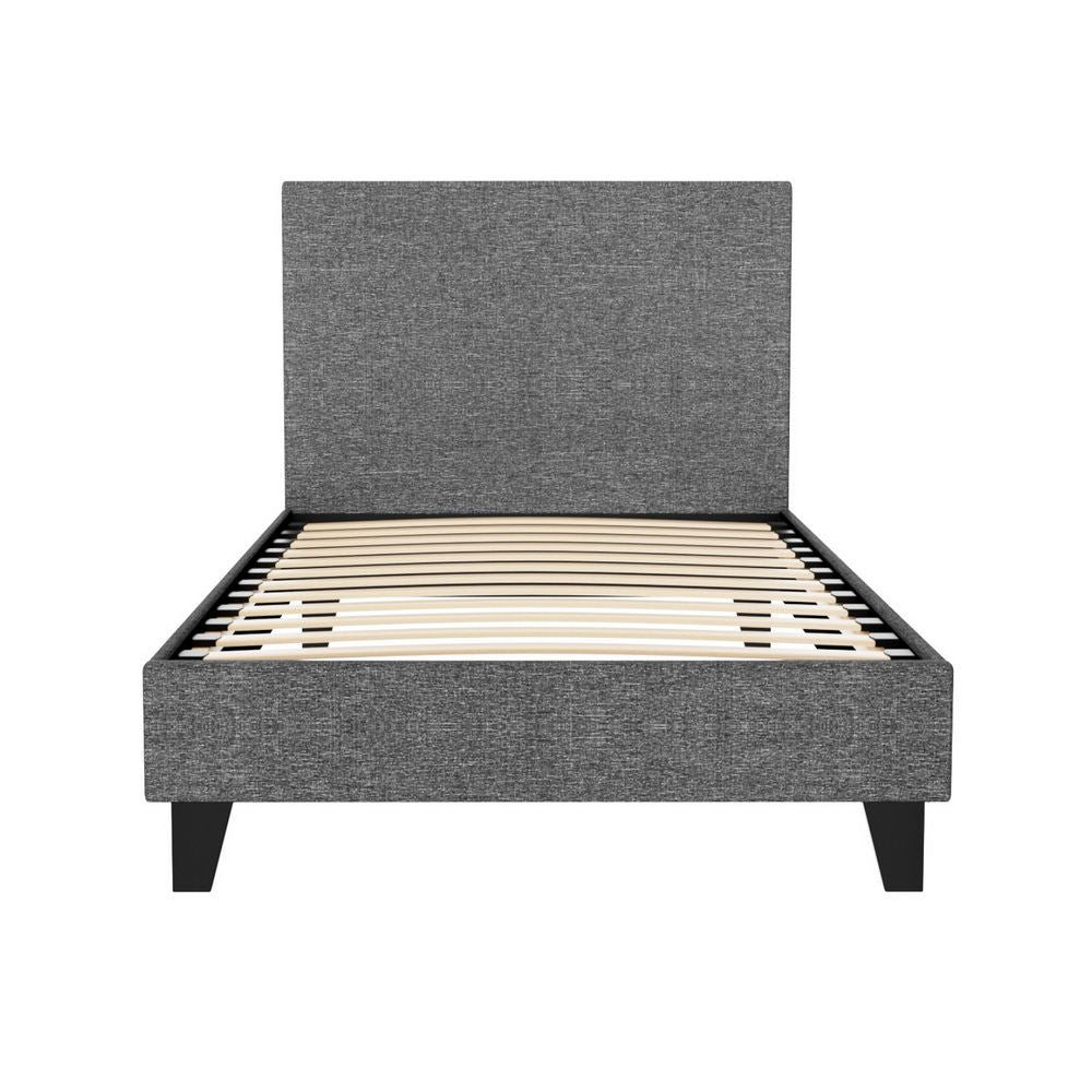 Single Bed Frame Upholstered Grey Linen Wooden Slat Base Neo Bed
