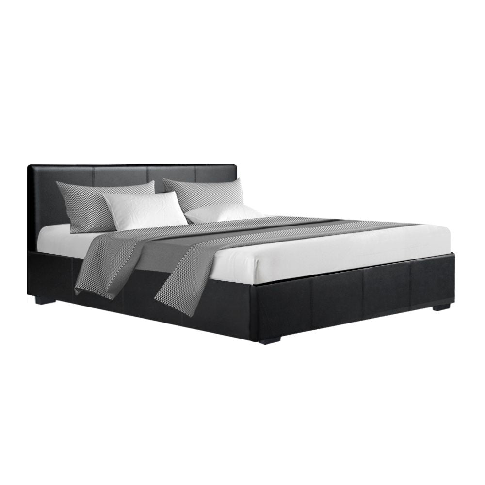 Artiss Queen Bed Frame PU Leather Storage Gas Lift Black Upholstered