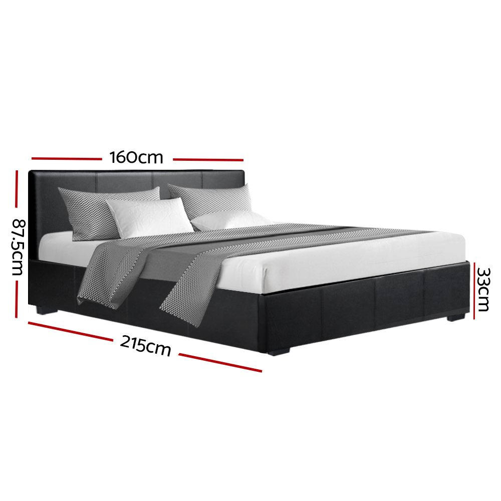 Artiss Queen Bed Frame PU Leather Storage Gas Lift Black Upholstered