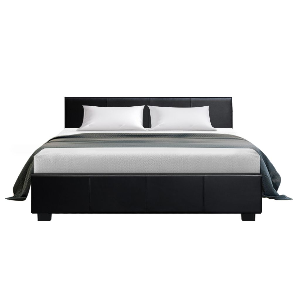 Artiss Queen Bed Frame PU Leather Storage Gas Lift Black Upholstered