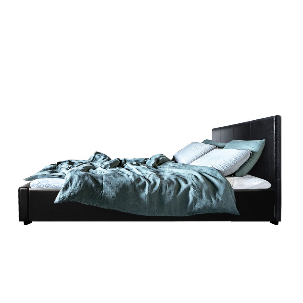 Artiss Queen Bed Frame PU Leather Storage Gas Lift Black Upholstered