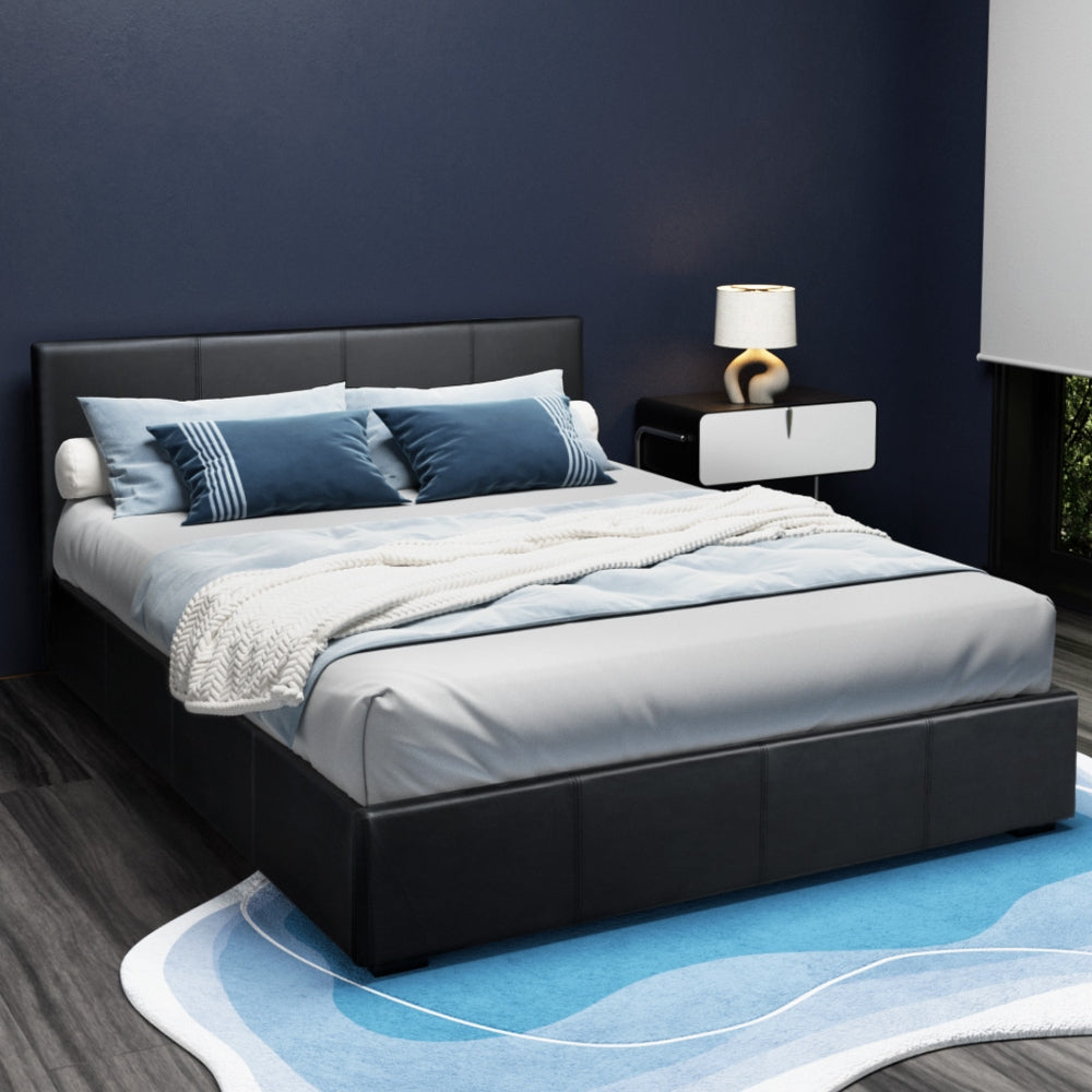 Nino Bed Frame PU Leather - Black Queen