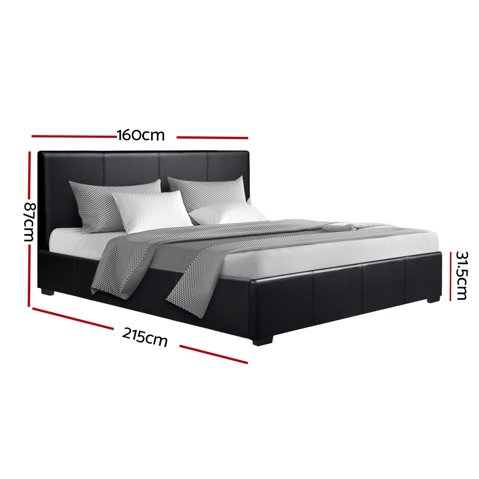 Artiss Bed Frame Queen Size Gas Lift Black NINO