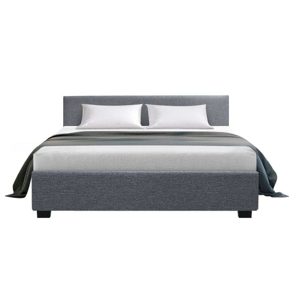 Artiss Queen Gas Lift Bed Frame – Storage Faux Linen Upholstered Grey Nino