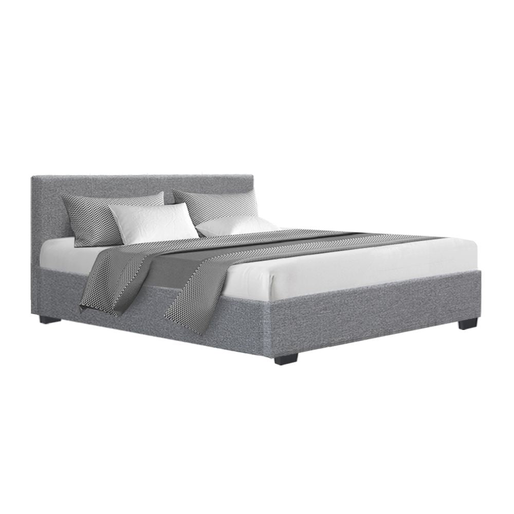 Artiss Queen Gas Lift Bed Frame – Storage Faux Linen Upholstered Grey Nino