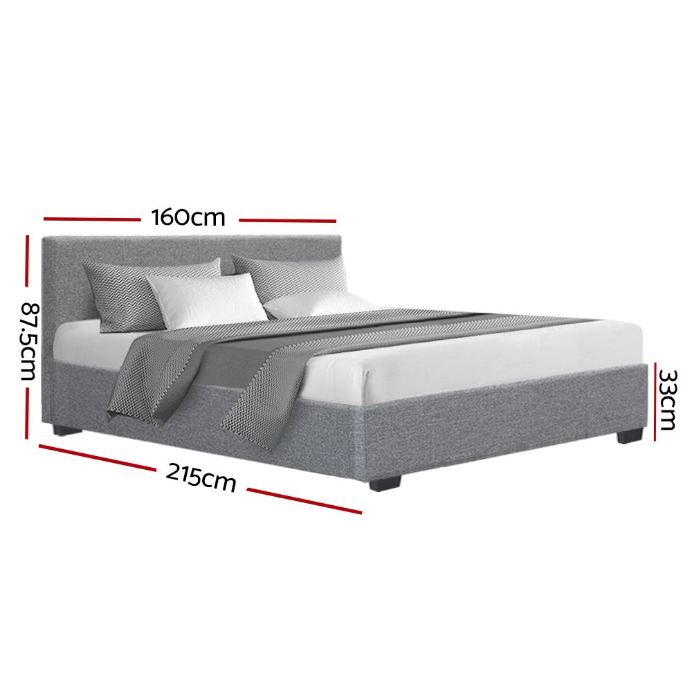 Artiss Queen Gas Lift Bed Frame – Storage Faux Linen Upholstered Grey Nino