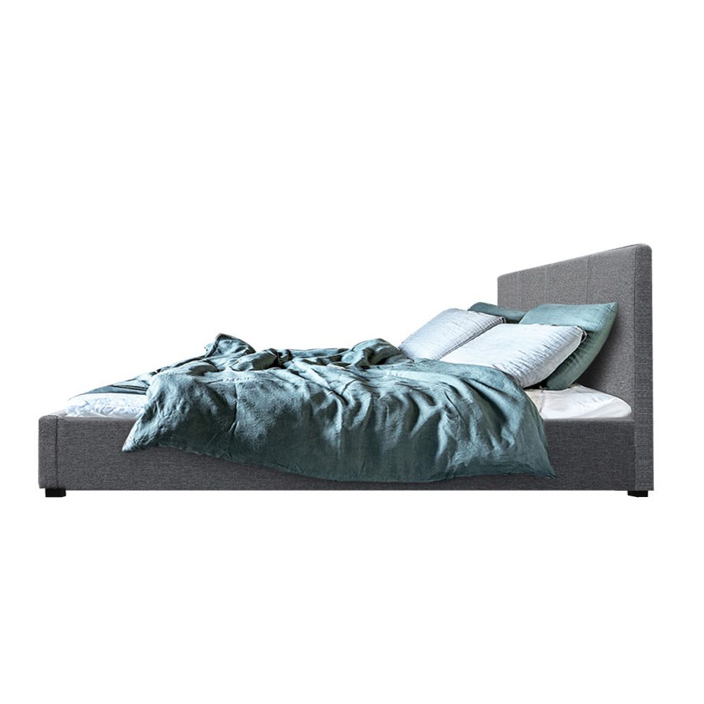 Artiss Queen Gas Lift Bed Frame – Storage Faux Linen Upholstered Grey Nino