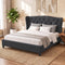 King Size Pier Bed Frame Upholstered Tufted Wing Headboard Charcoal