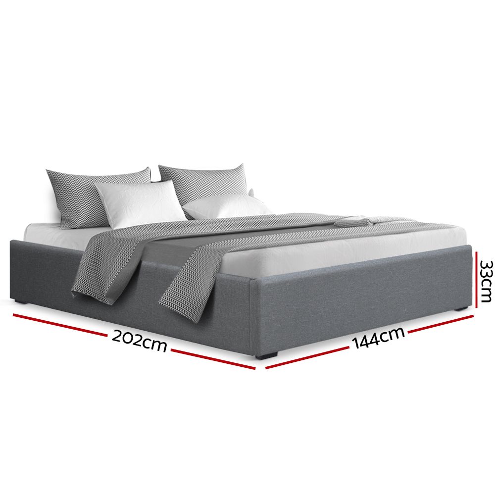 Double Gas Lift Bed Frame Storage Linen Upholstered Grey
