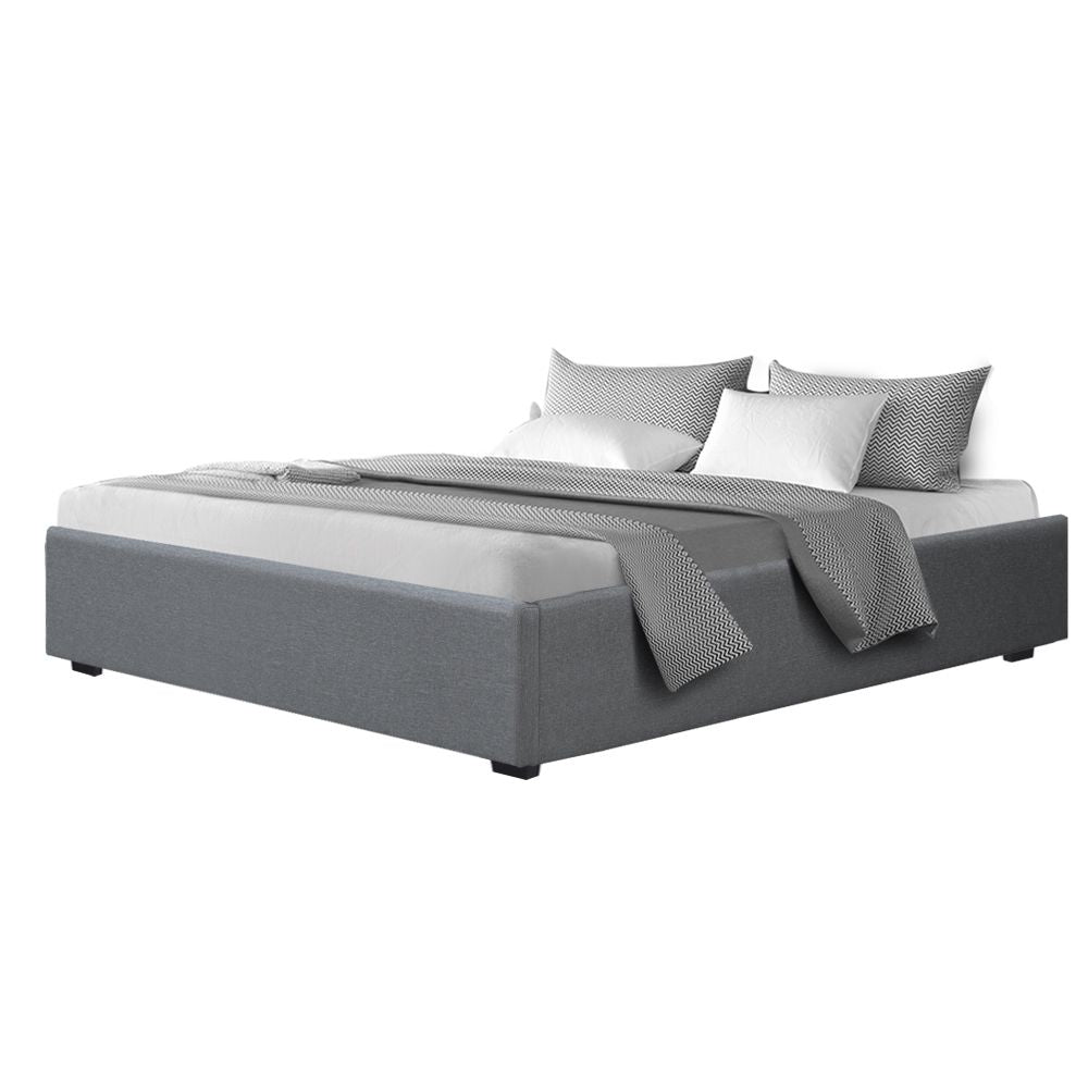 Artiss King Gas Lift Bed Frame Storage Base Linen Upholstered Grey 215x190cm
