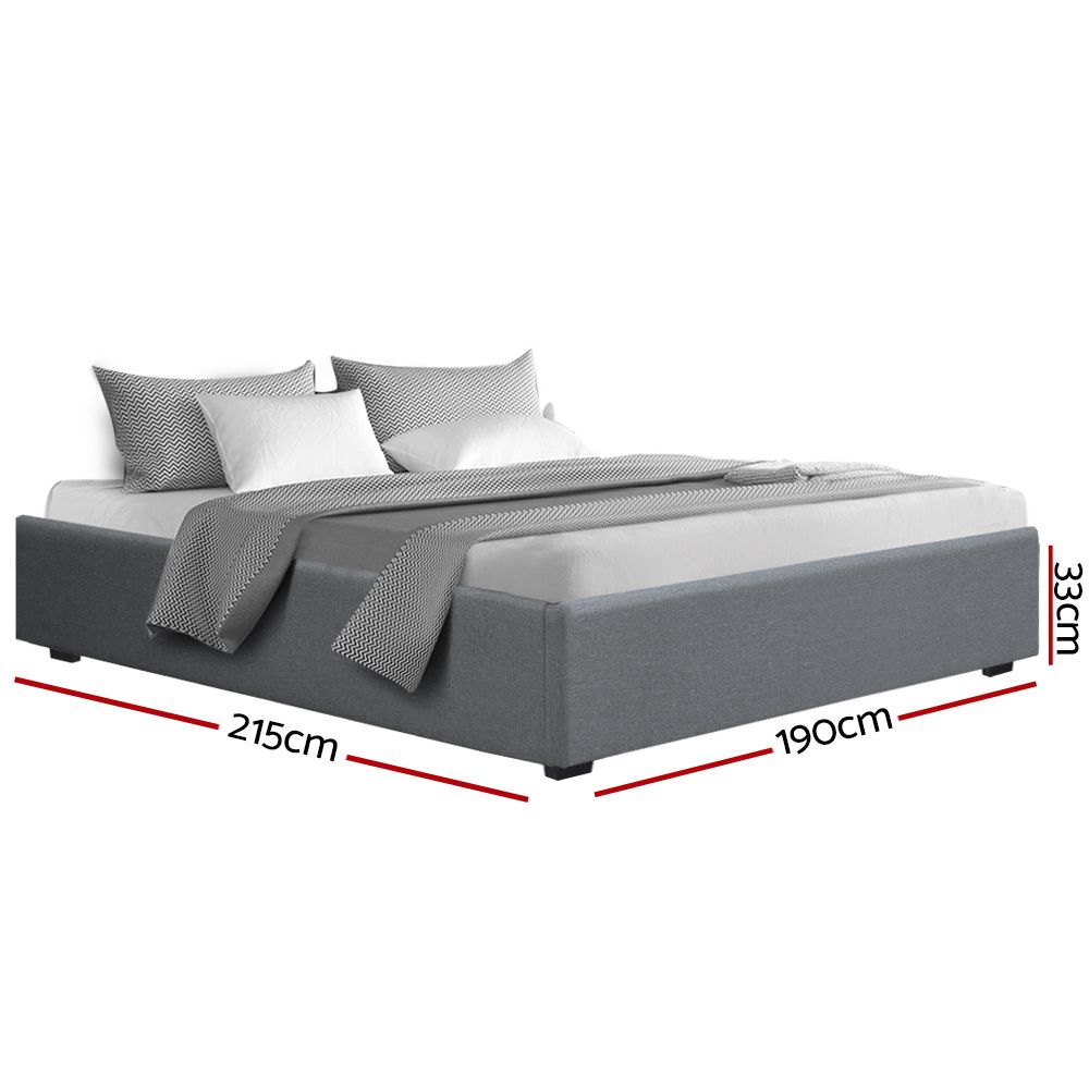Artiss King Gas Lift Bed Frame Storage Base Linen Upholstered Grey 215x190cm