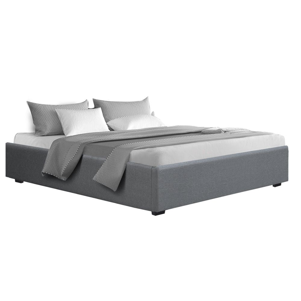 Artiss King Gas Lift Bed Frame Storage Base Linen Upholstered Grey 215x190cm