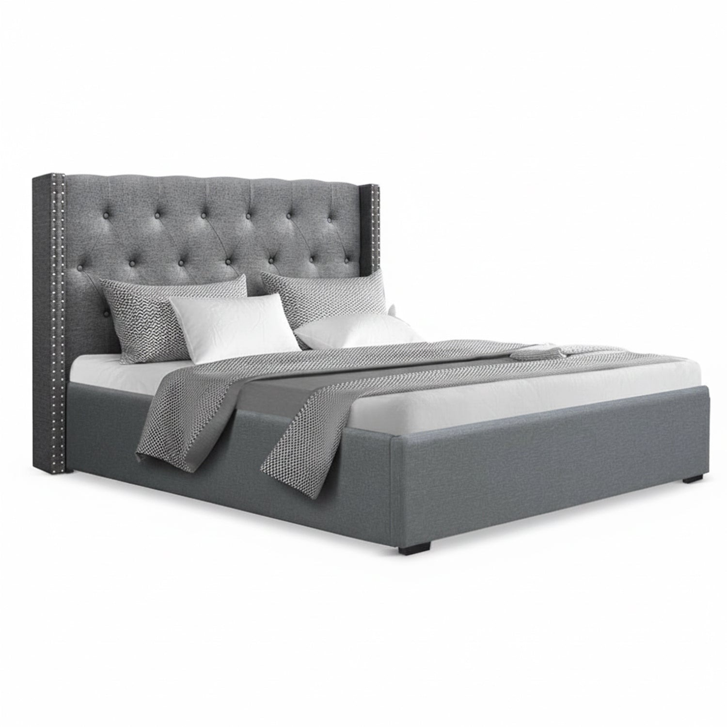 Queen Bed Frame Storage Tufted Headboard Gas Lift Base Grey