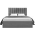 Double Bed Frame with Storage Grey Velvet Headboard Gas Lift Platform Base