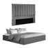 King Bed Frame with Storage Grey Velvet Headboard Gas Lift Platform Base