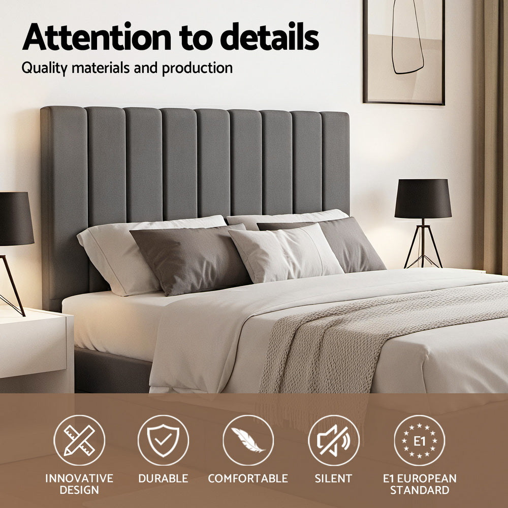 Queen Bed Frame with Storage Grey Velvet Headboard Gas Lift Platform Base