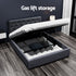 Double Gas Lift Bed Frame Storage Linen Upholstered Charcoal 202cm