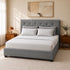 Double Gas Lift Bed Frame – Grey Linen, Tufted Headboard, Hidden Storage