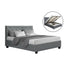 Double Gas Lift Bed Frame – Grey Linen, Tufted Headboard, Hidden Storage