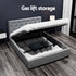 Double Gas Lift Bed Frame – Grey Linen, Tufted Headboard, Hidden Storage