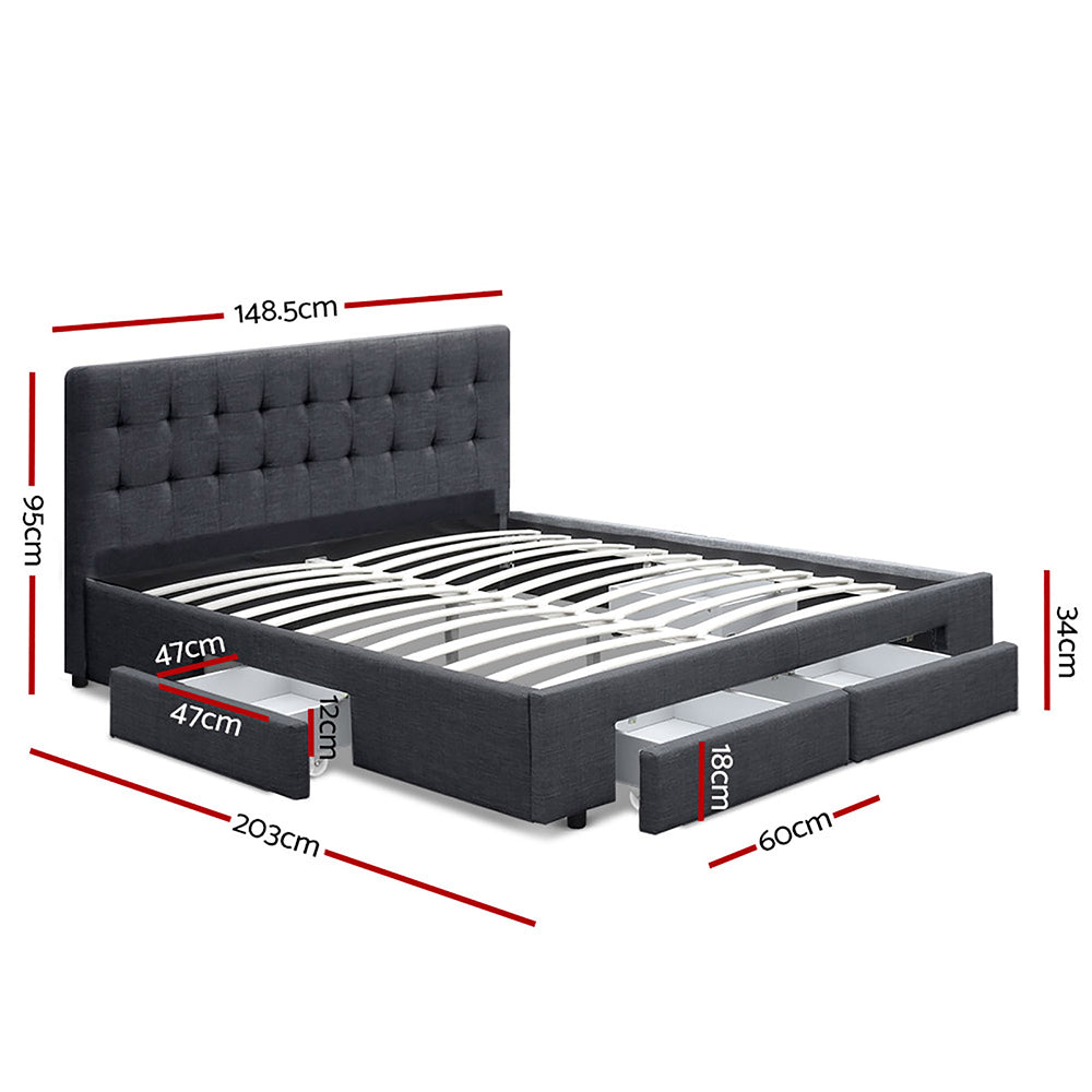 Artiss Bed Frame Double Size with 4 Drawers Grey AVIO