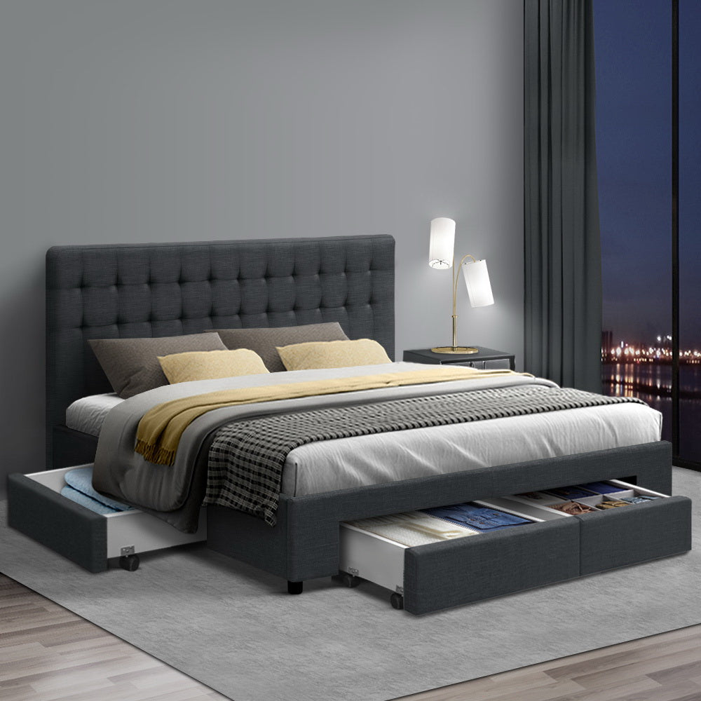 Artiss Bed Frame King Size with 4 Drawers Charcoal AVIO