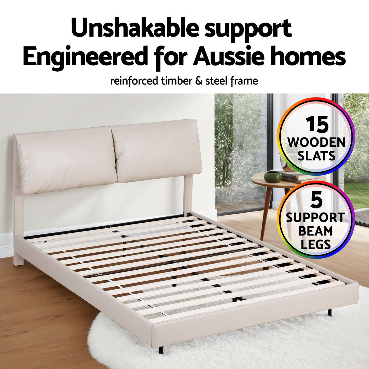 Double Bed Frame with RGB LED Lights, Floating Design, Adjustable Headboard