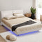 Queen Bed Frame RGB LED Floating Beds Adjustable Headboard Beige White