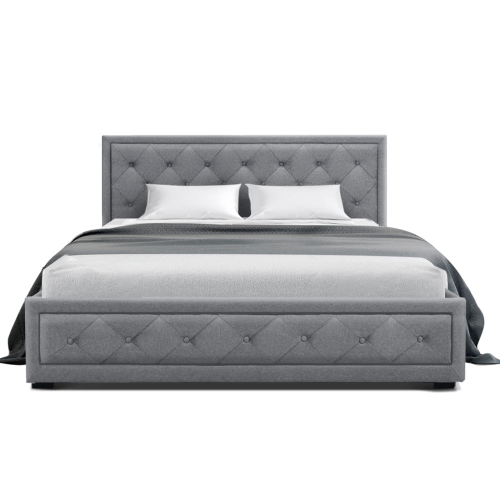 Tiyo Bed Frame Fabric Gas Lift Storage - Grey Double