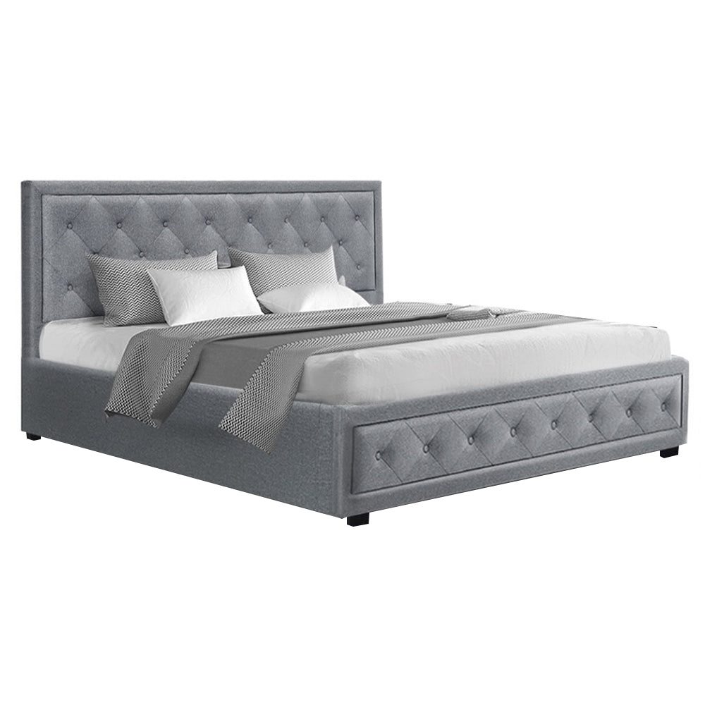 Tiyo Bed Frame Fabric Gas Lift Storage - Grey King